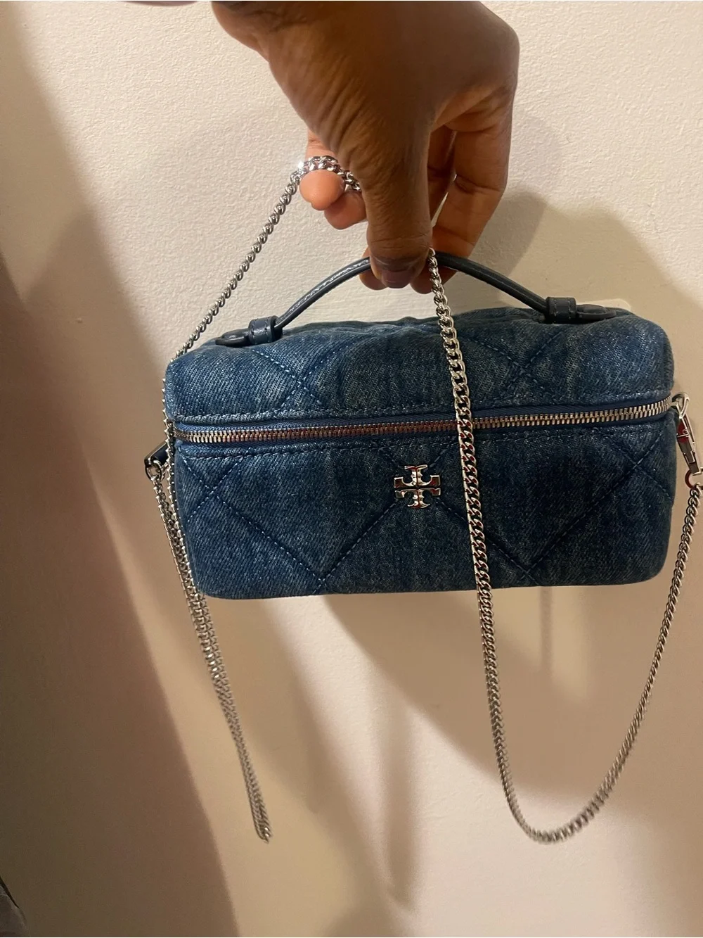 Tory Burch Quilted Denim Chain Crossbody Bag - Blue